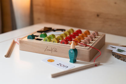 Houten visspel met magnetische hengel en letters voor kinderen